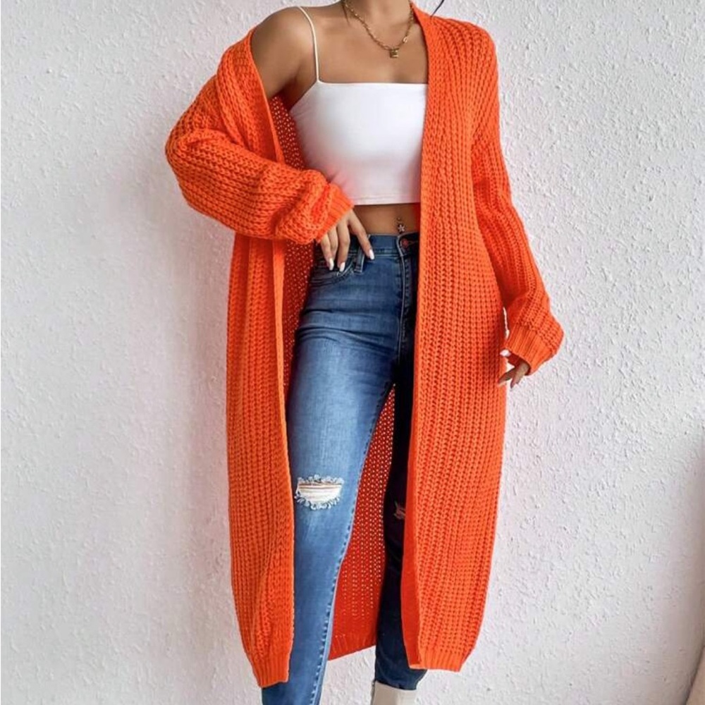 Women's Orange Knit Cardigan Sweater